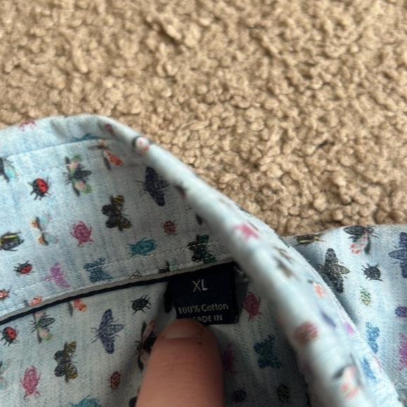 Calder Of Carmel Limited Edition Blue Insect Bug Print Button Down Shirt - Picture 5 of 11